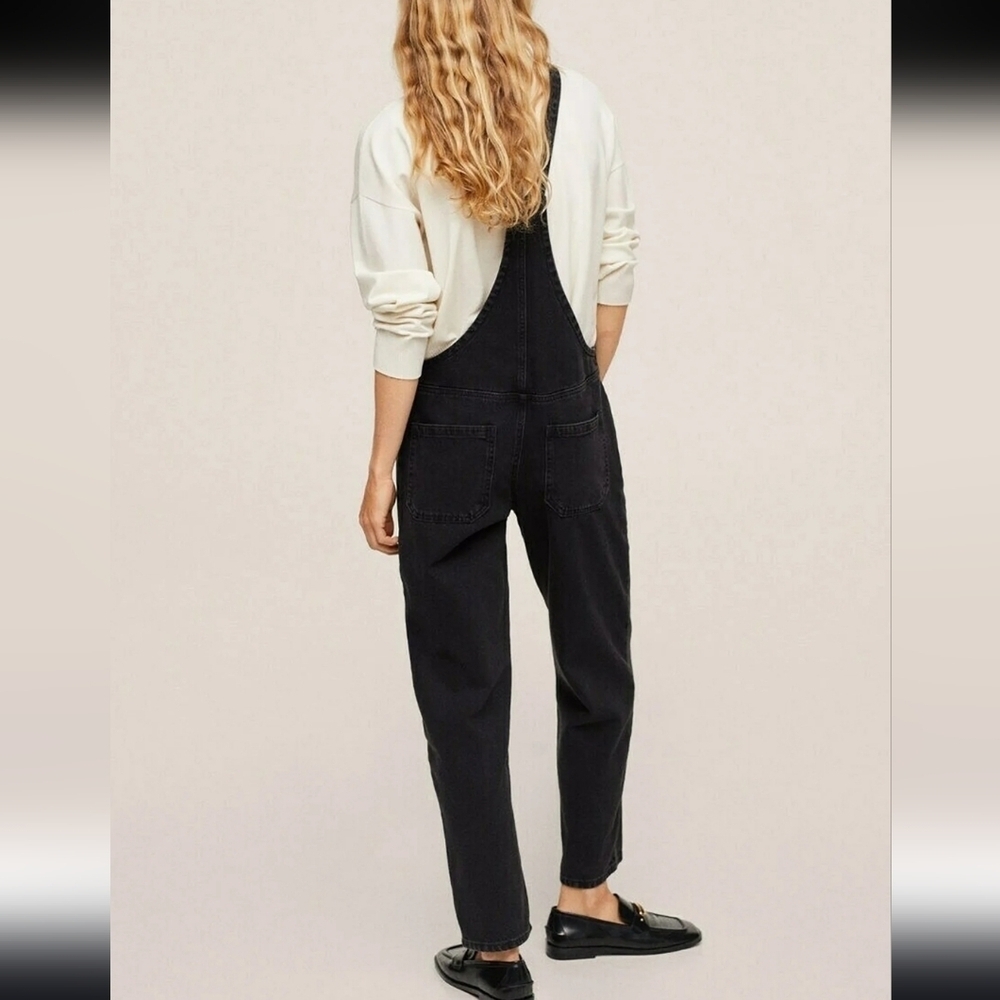 Mango Long Denim Dungarees Black S - Picture 9 of 9